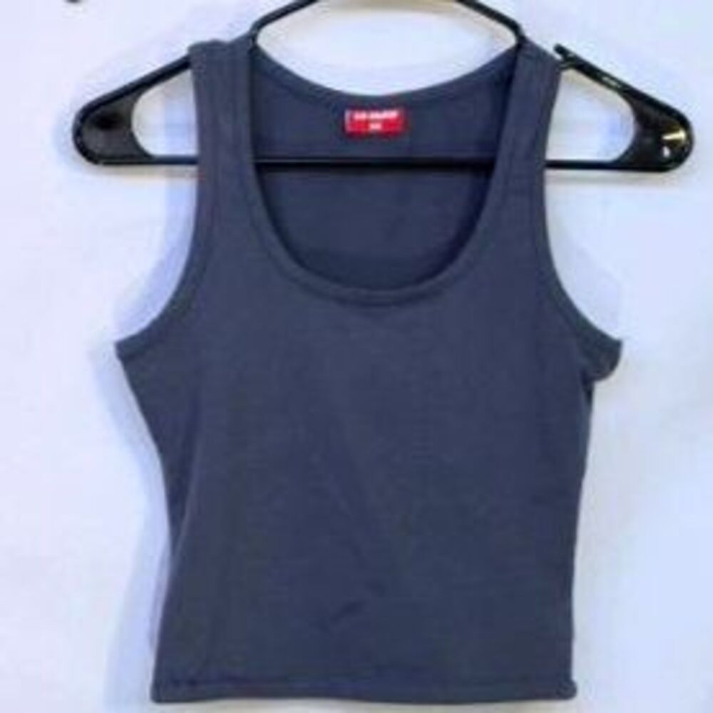 #0397 LA GLOW Women's Charcoal Slate Gray Scoop Neck Cropped Tank Top Size XS